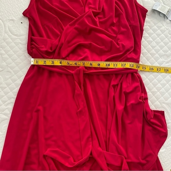 London Times Valentine’s Day Dress Soft Belted V-Neck Crossover Red Dress - Picture 9 of 9